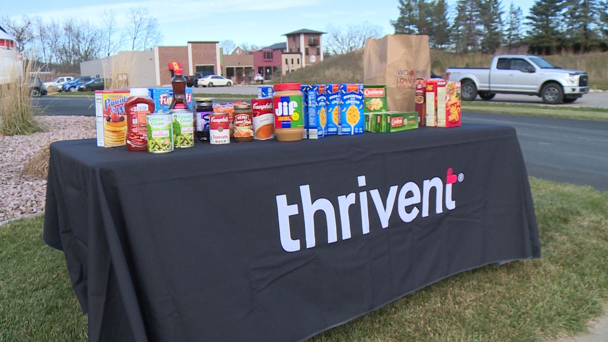 Community members dropped off food items outside Thrivent’s office in Holmen.