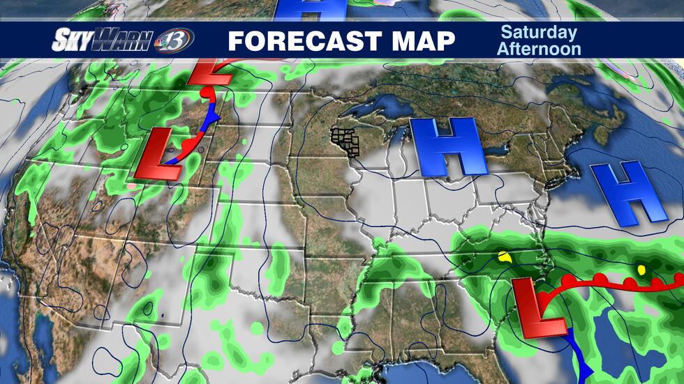 High pressure dominates to the east with more sunshine and warm temps