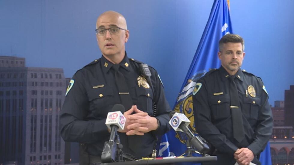 Cpt. Mike Hanson (left) with the Madison Police Department speaks with press on Monday, May 1.