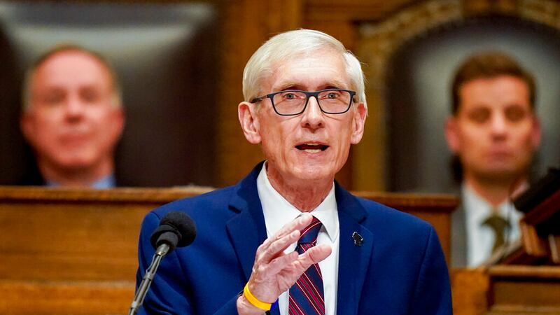 Wisconsin Gov. Tony Evers addresses a joint session of the Legislature in the Assembly...