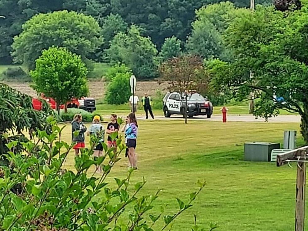 Authorities respond to a reported plane crash in Watertown, Wisconsin, on Wednesday, June 14,...