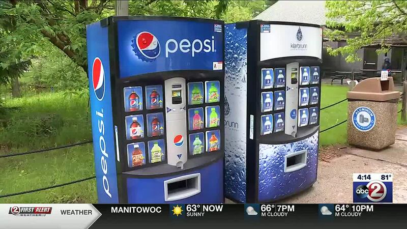 Soda and water vending machines at N.E.W. Zoo in Suamico