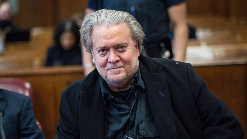 FILE — Steve Bannon appears in Manhattan Supreme Court, Feb. 28, 2023 in New York. Bannon will...